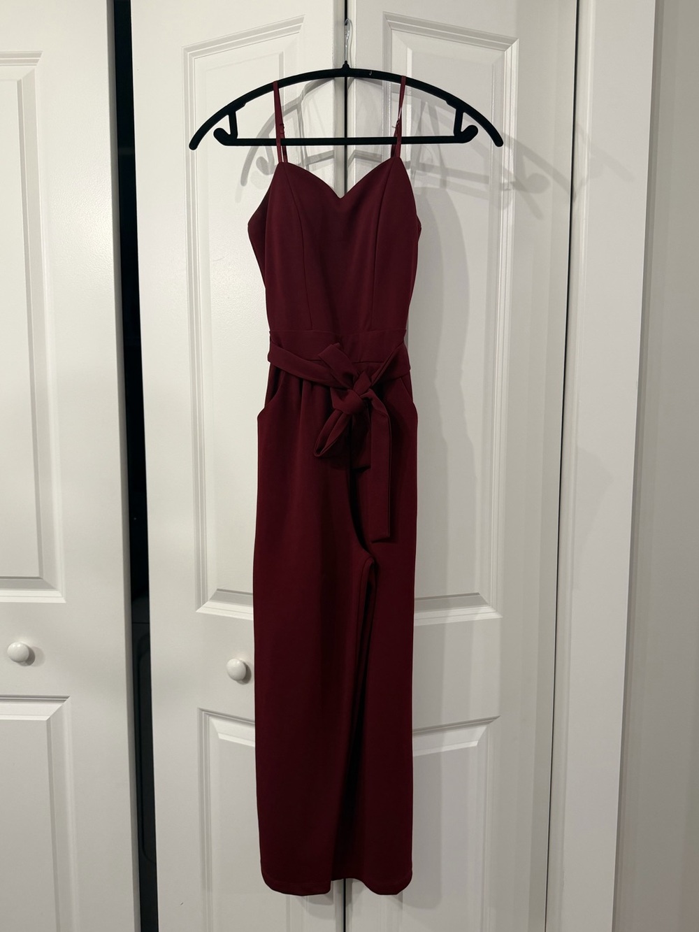 Macy's Strapless Burgundy Jumpsuit with Waist Tie